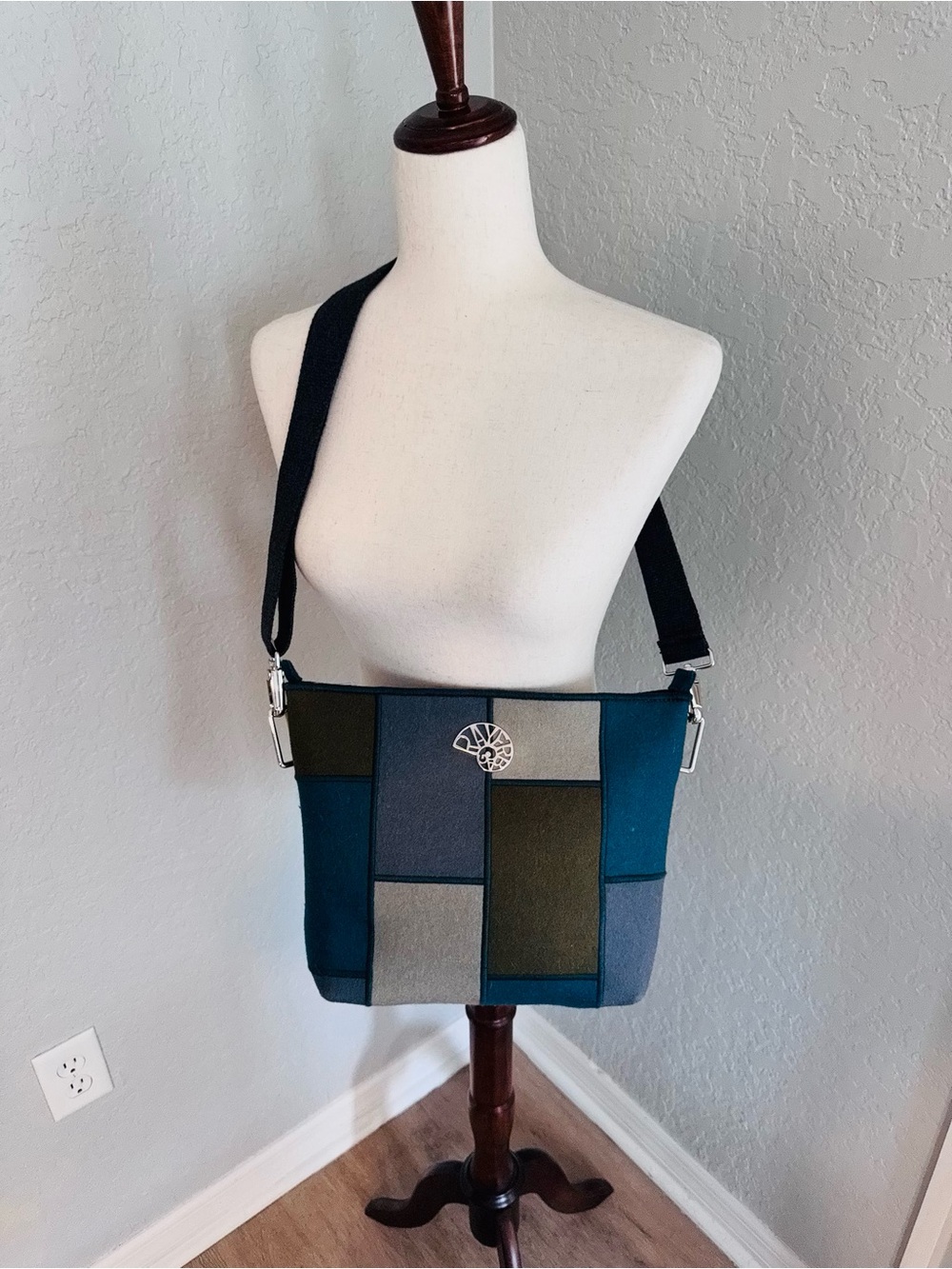 Rayer Bag, Italian Wool‎ Felt Patchwork Bag, Blue/Olive, NWOT